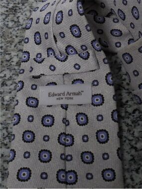 Edward Armah Men’s Light Gray Silk Tie with Blue Floral Medallions Sz OS